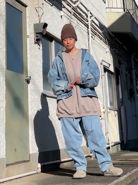 「アイテム（ジャケット/アウター、ブルー系）」を使った、クロ🐑さん（メンズ・168cm）の冬コーディネート