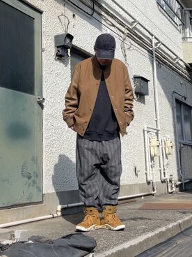 「BEAMS（ビームス）のアイテム（スタジャン）」を使った、クロ🐑さん（メンズ・168cm）の春コーディネート