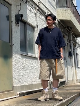 「FREAK'S STORE（フリークスストア）のCAHLUMN/カウラム 2-Pack Reversible Tee 2.0（Tシャツ/カットソー、ブルー系）」を使った、クロ🐑さん（メンズ・168cm）の夏コーディネート