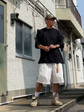 「アイテム（キャップ）」を使った、クロ🐑さん（メンズ・168cm・40代）の夏コーディネート