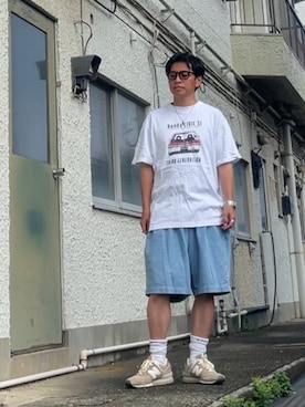 「CITEN（シテン）の＜CITEN＞デニム イージー ショーツ（その他パンツ、ブルー系）」を使った、クロ🐑さん（メンズ・168cm）の秋コーディネート