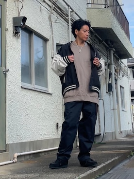 「アイテム（スタジャン）」を使った、クロ🐑さん（メンズ・168cm）の秋コーディネート