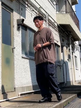 「GAP（ギャップ）のGapflex バギーフィット モダンカーキパンツ（チノパンツ、ブルー系）」を使った、クロ🐑さん（メンズ・168cm）の夏コーディネート