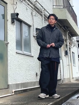 「GAP（ギャップ）のオーガニックコットン フランネルシャツ（シャツ/ブラウス、ブラック系）」を使った、クロ🐑さん（メンズ・168cm）の春コーディネート