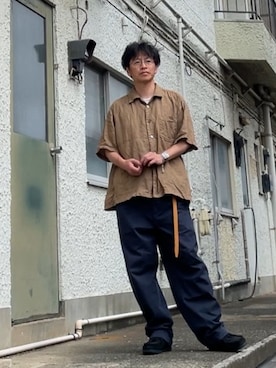 「GAP（ギャップ）のGapflex バギーフィット モダンカーキパンツ（チノパンツ、ブルー系）」を使った、クロ🐑さん（メンズ・168cm）の夏コーディネート