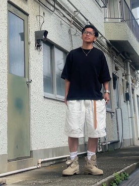 「CAHLUMN（カウラム）のCAHLUMN/カウラム Water buffalo Leather Belt/ウォーター バッファロー レザーベルト（ベルト、ベージュ系）」を使った、クロ🐑さん（メンズ・168cm）の秋コーディネート