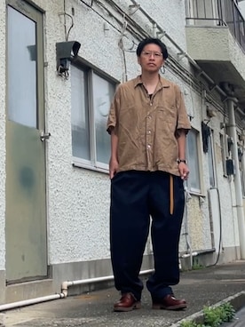 「Timberland（ティンバーランド）のウェザーバックス エッセンシャル シューズ メンズ（ドレスシューズ、ブラウン系）」を使った、クロ🐑さん（メンズ・168cm）の秋コーディネート