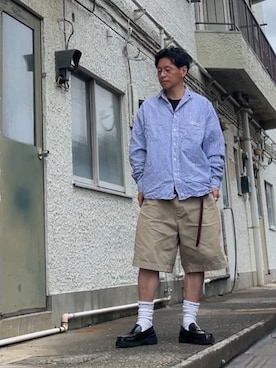 「CAHLUMN（カウラム）のCAHLUMN/カウラム Water buffalo Leather Belt/ウォーター バッファロー レザーベルト（ベルト、ブラウン系）」を使った、クロ🐑さん（メンズ・168cm）の夏コーディネート