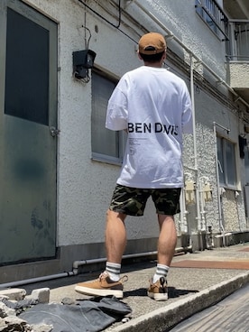「BEN DAVIS（ベンデイビス）のアイテム（Tシャツ/カットソー）」を使った、クロ🐑さん（メンズ・168cm）の夏コーディネート