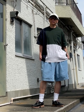 「NAUTICA（ノーティカ）のNAUTICA/ノーティカ Color Block S/S Pocket Tee/カラーブロック ショートスリーブ ポケットTシャツ（Tシャツ/カットソー）」を使った、クロ🐑さん（メンズ・168cm・40代）の夏コーディネート