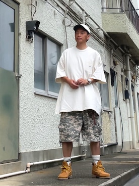 「アイテム（カーゴパンツ）」を使った、クロ🐑さん（メンズ・168cm・40代）の夏コーディネート
