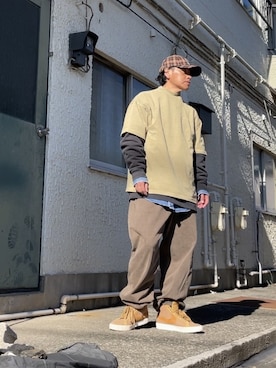 「KRIFF MAYER（クリフメイヤー）のアイテム（帽子）」を使った、クロ🐑さん（メンズ・168cm）の冬コーディネート