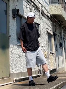 「FREAK'S STORE（フリークスストア）のCAHLUMN/カウラム 2-Pack Reversible Tee 2.0（Tシャツ/カットソー、ブルー系）」を使った、クロ🐑さん（メンズ・168cm）の夏コーディネート