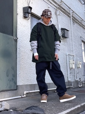 「KRIFF MAYER（クリフメイヤー）のアイテム（帽子）」を使った、クロ🐑さん（メンズ・168cm）の春コーディネート