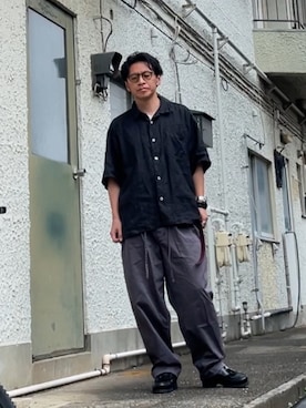 CAHLUMN/カウラム Linen Open Collar Shirt/リネン オープンカラー
