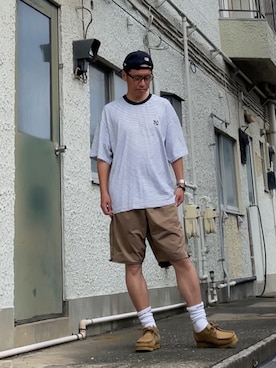 「MLB（メジャーリーグベースボール）のFREAK’S STORE/フリークスストア MLB ピンボーダー TEE（Tシャツ/カットソー）」を使った、クロ🐑さん（メンズ・168cm・40代）の夏コーディネート