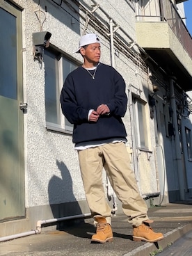 「アイテム（キャップ）」を使った、クロ🐑さん（メンズ・168cm）の冬コーディネート