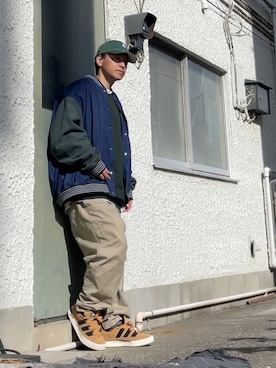 「アイテム（スタジャン）」を使った、クロ🐑さん（メンズ・168cm・40代）の春コーディネート