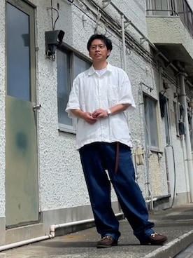 「NAUTICA（ノーティカ）のNAUTICA/ノーティカ ヴィンテージライク ツータックデニムトラウザー（デニムパンツ、ブルー系）」を使った、クロ🐑さん（メンズ・168cm）の夏コーディネート