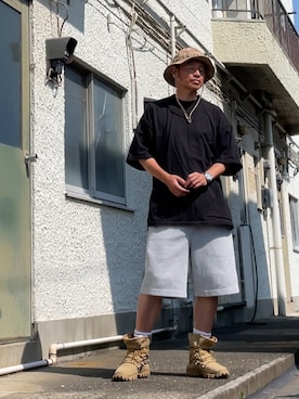 「FREAK'S STORE（フリークスストア）のCAHLUMN/カウラム 2-Pack Reversible Tee 2.0（Tシャツ/カットソー）」を使った、クロ🐑さん（メンズ・168cm・40代）の夏コーディネート