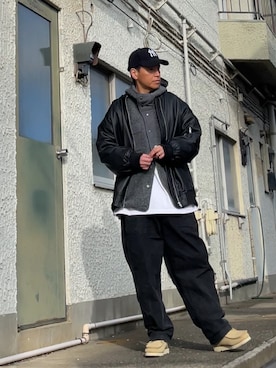 「アイテム（モカシン/デッキシューズ）」を使った、クロ🐑さん（メンズ・168cm・40代）の冬コーディネート