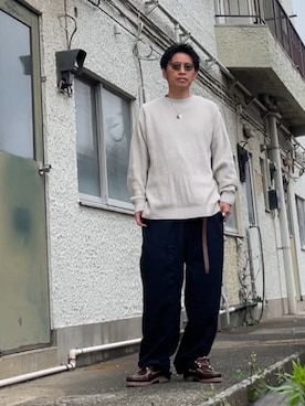 「CAHLUMN（カウラム）のCAHLUMN/カウラム Heli Crew Pant/ヘリクルーパンツ（カーゴパンツ、ブルー系）」を使った、クロ🐑さん（メンズ・168cm）の春コーディネート