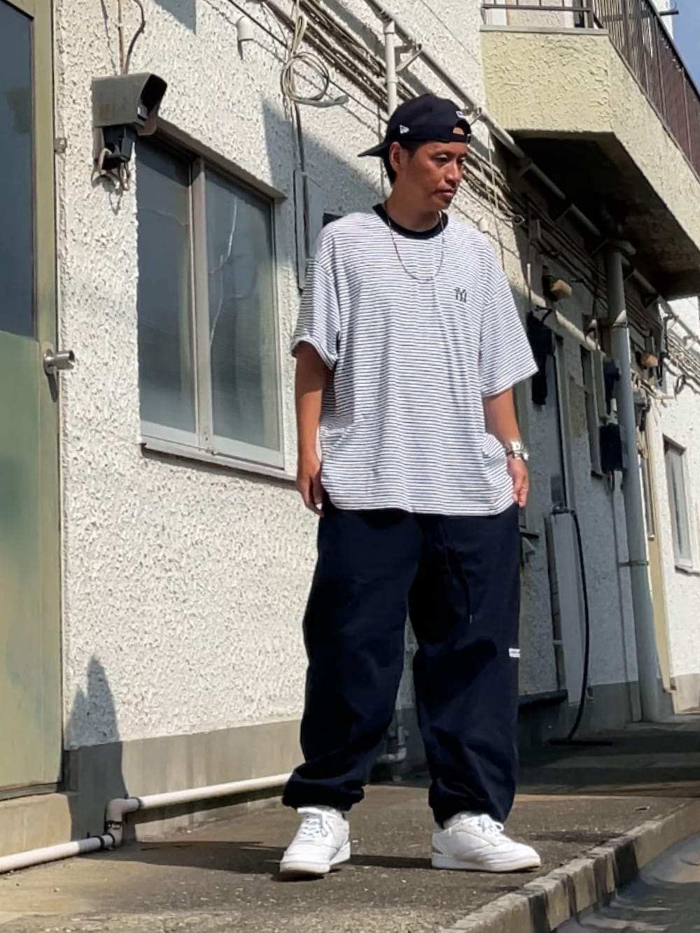 「MLBのFREAK’S STORE/フリークスストア MLB ピンボーダー TEE（Tシャツ/カットソー、ホワイト系）」を使った、クロ🐑さん（メンズ・168cm）の秋コーディネートの1枚目の写真