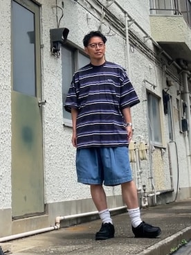 「Clarks（クラークス）のClarks WallabeeGTX (26179251/26179258)（ブーツ、ブラック系）」を使った、クロ🐑さん（メンズ・168cm）の夏コーディネート