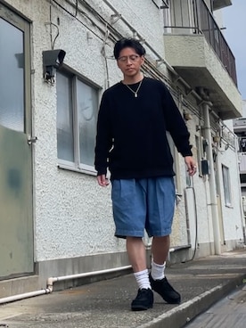 「Clarks（クラークス）のClarks WallabeeGTX (26179251/26179258)（ブーツ、ブラック系）」を使った、クロ🐑さん（メンズ・168cm）の夏コーディネート