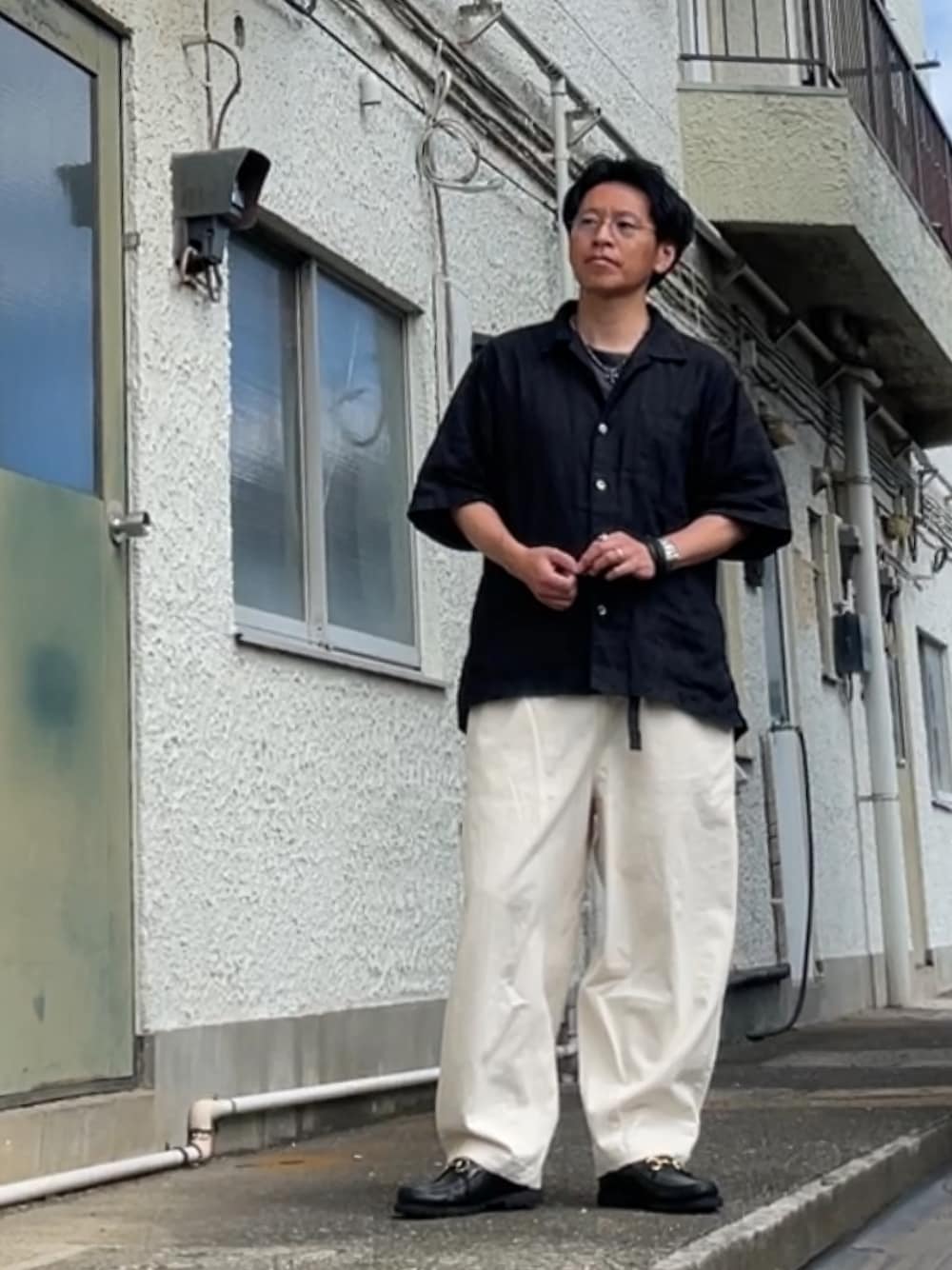 CAHLUMN/カウラム Linen Open Collar Shirt/リネン オープンカラー 