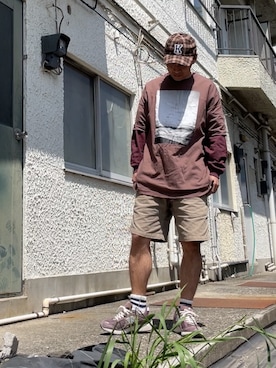 「KRIFF MAYER（クリフメイヤー）のアイテム（帽子）」を使った、クロ🐑さん（メンズ・168cm）の春コーディネート