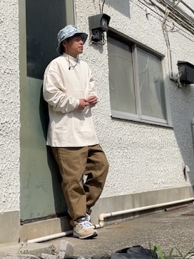 「アイテム（ハット、ブルー系）」を使った、クロ🐑さん（メンズ・168cm）の春コーディネート