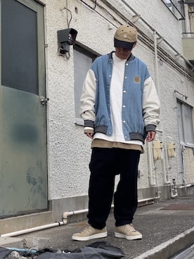 「アイテム（スタジャン）」を使った、クロ🐑さん（メンズ・168cm・40代）の冬コーディネート