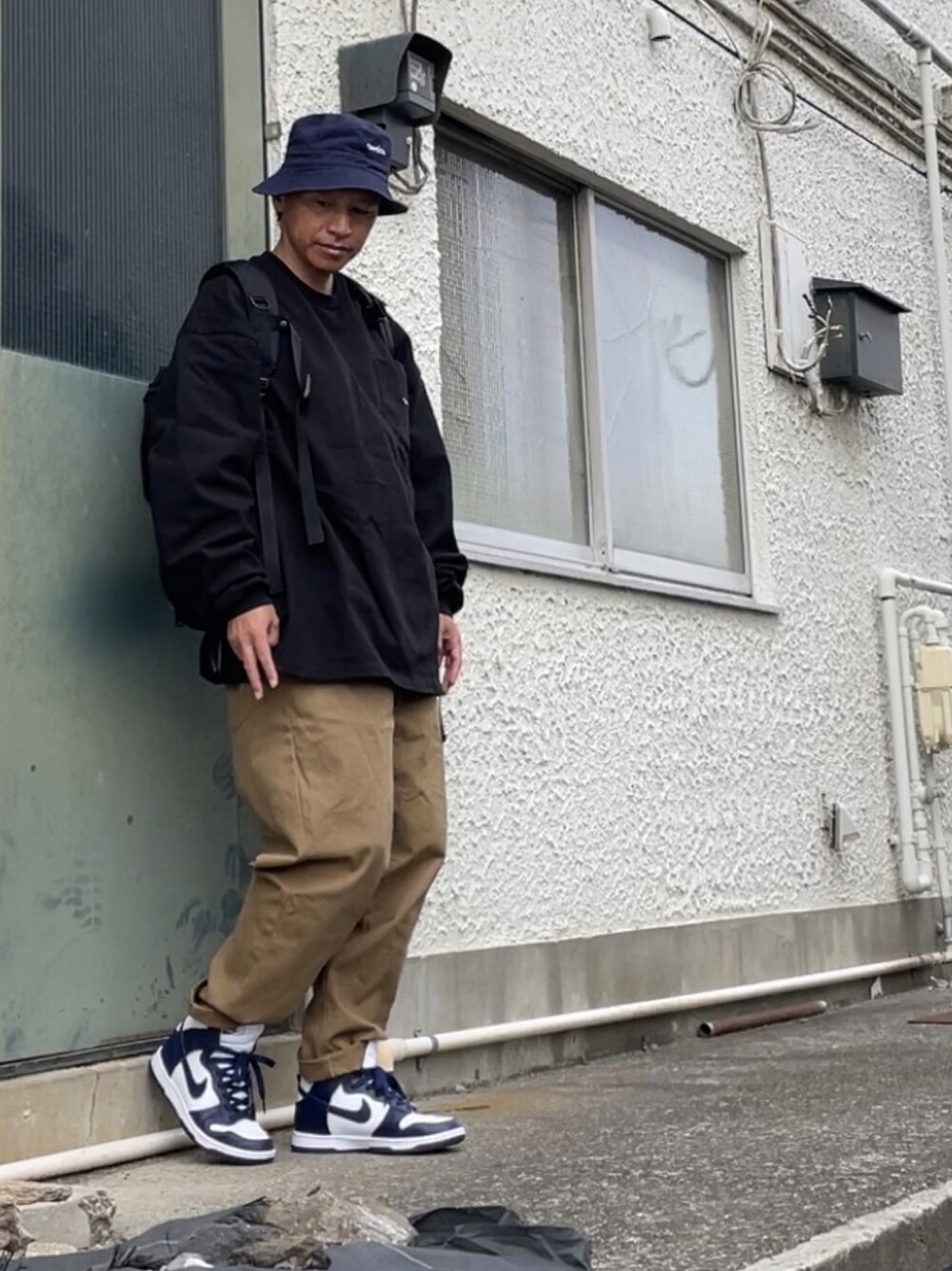 「NIKEのNIKE ダンク HIGH Championship Navy（スニーカー、ブルー系）」を使った、クロ🐑さん（メンズ・168cm）の秋コーディネートの1枚目の写真
