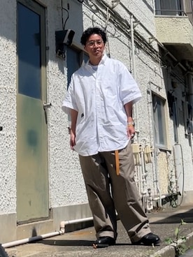 「CAHLUMN（カウラム）のCAHLUMN/カウラム Water buffalo Leather Belt/ウォーター バッファロー レザーベルト（ベルト、ベージュ系）」を使った、クロ🐑さん（メンズ・168cm）の夏コーディネート