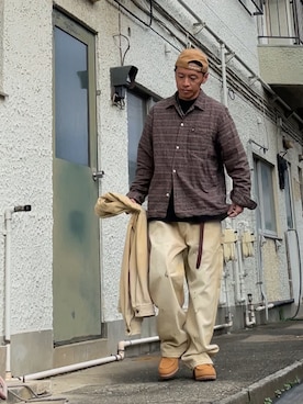 「アイテム（帽子、ブラウン系）」を使った、クロ🐑さん（メンズ・168cm）の冬コーディネート