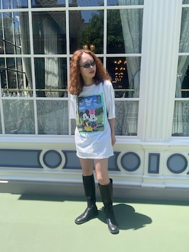 「古着のアイテム（Tシャツ/カットソー、ホワイト系）」を使った、りっぴーさん（レディース・154cm）の春コーディネート