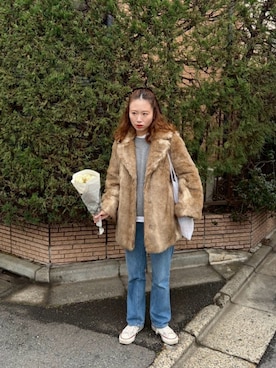 「H&M（エイチ・アンド・エム）のアイテム（ジャケット/アウター）」を使った、りっぴーさん（レディース・154cm）の冬コーディネート