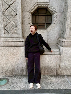 「アイテム（パーカー）」を使った、りっぴーさん（レディース・154cm）の秋コーディネート