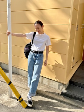 「HANES（ヘインズ）のアイテム」を使った、りっぴーさん（レディース・154cm）の春コーディネート