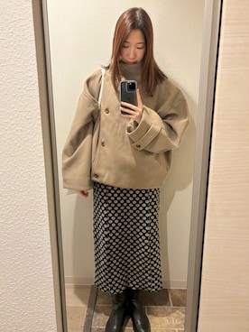 「スカートコーデ」｜「アイテム（ノーカラーコート）」を使った、nodokaさん（レディース・159cm）の冬コーディネート