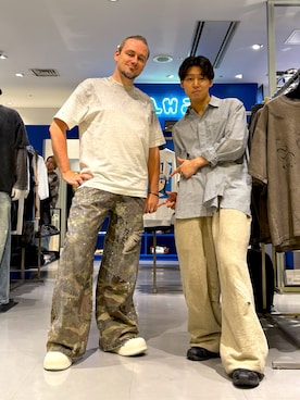 「DANKE SCHON（ダンケシェーン）のDankeSchon/ダンケシェーン/RHINESTONE S/S TEE（Tシャツ/カットソー、ホワイト系）」を使った、塔弁さん（メンズ・172cm）の夏コーディネート