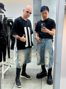 「WHITELAND（ホワイトランド）のWHITELAND/ホワイトランド/DENIM DOUBLE KNEE SHORT PANT（デニムパンツ）」を使った、塔弁さん（メンズ・172cm・30代）の夏コーディネート