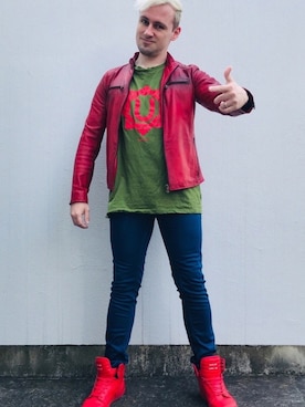 「アイテム（ライダースジャケット）」を使った、塔弁さん（メンズ・172cm・30代）の冬コーディネート