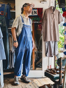 「--（--）のアイテム（サロペット/オーバーオール、ブルー系）」を使った、ataco garageさん（メンズ・173cm）の夏コーディネート