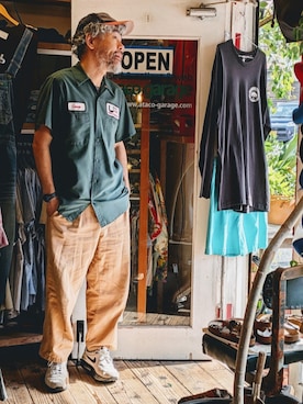 「GCAのアイテム（Shirts、グリーン系）」を使った、ataco garageさん（メンズ・173cm）の春コーディネート