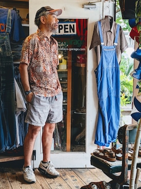 「Lilly Dacheのアイテム（ポロシャツ、ブラウン系）」を使った、ataco garageさん（メンズ・173cm）の夏コーディネート