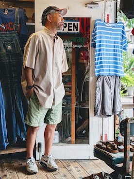 「RALPH LAUREN（ラルフ ローレン）のアイテム（シャツ/ブラウス、ベージュ系）」を使った、ataco garageさん（メンズ・173cm）の夏コーディネート
