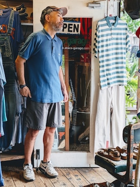 「MILLET（ミレー）のアイテム（その他パンツ、グレー系）」を使った、ataco garageさん（メンズ・173cm）の夏コーディネート