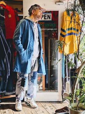 「--（--）のアイテム（その他アウター、ブルー系）」を使った、ataco garageさん（メンズ・173cm）の春コーディネート